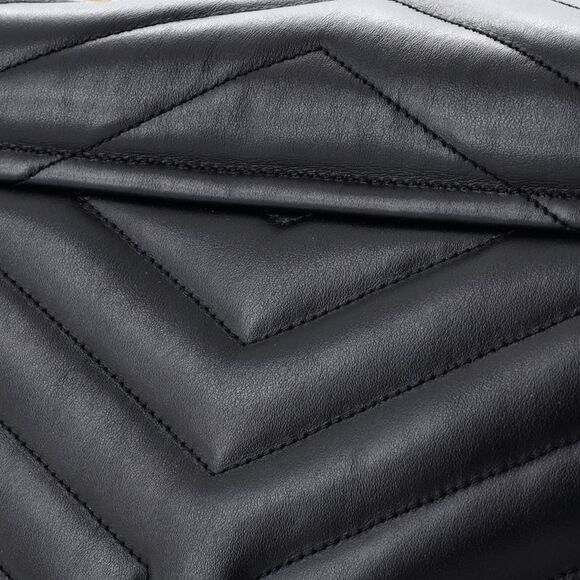Saint Laurent Loulou Shoulder Bag Matelasse Chevron Leather Medium Black - Picture 7 of 9